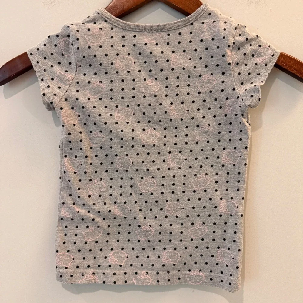 Hello Kitty Sanrio Denim 2 Piece Dress Set Embroidered Blue Grey Polka Dot 5 EUC